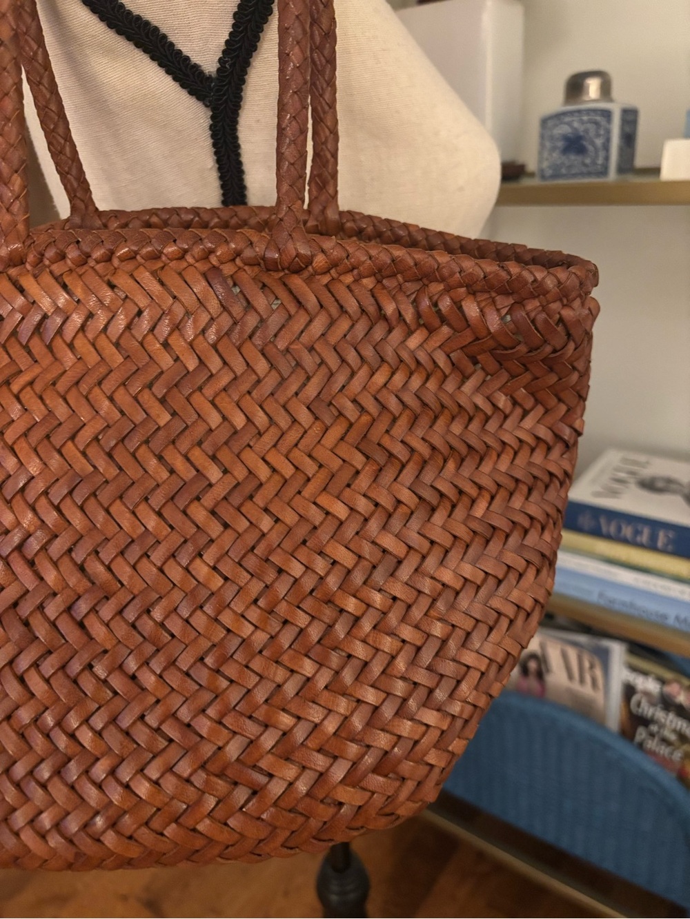 DRAGON DIFFUSION Woven Leather Tote Bag in Saddle Brown - Picture 8 of 15